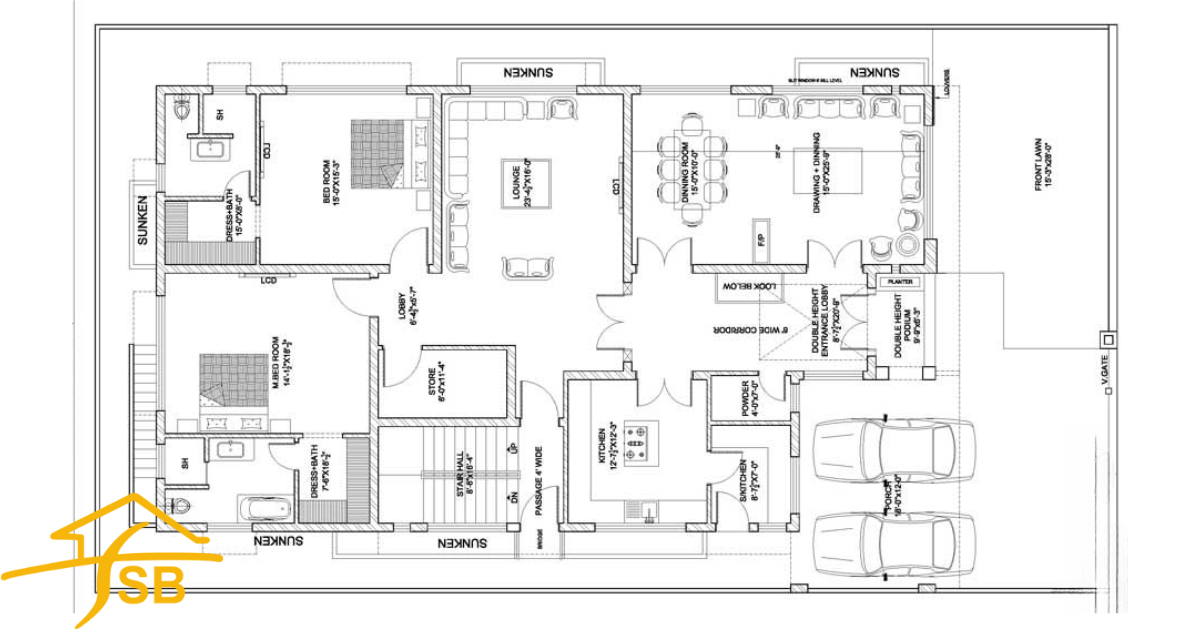 Standard 1 Kanal Single Story House Plans